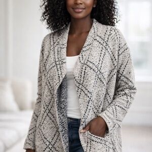 LOFT Textured Plaid Cardigan - Cream and Black